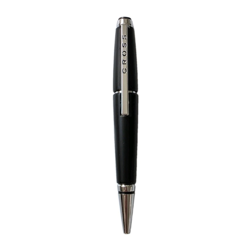 Cross Edge Rollerball Pen Matte Jet Black Slide Open Telescopic Mechanism Chrome